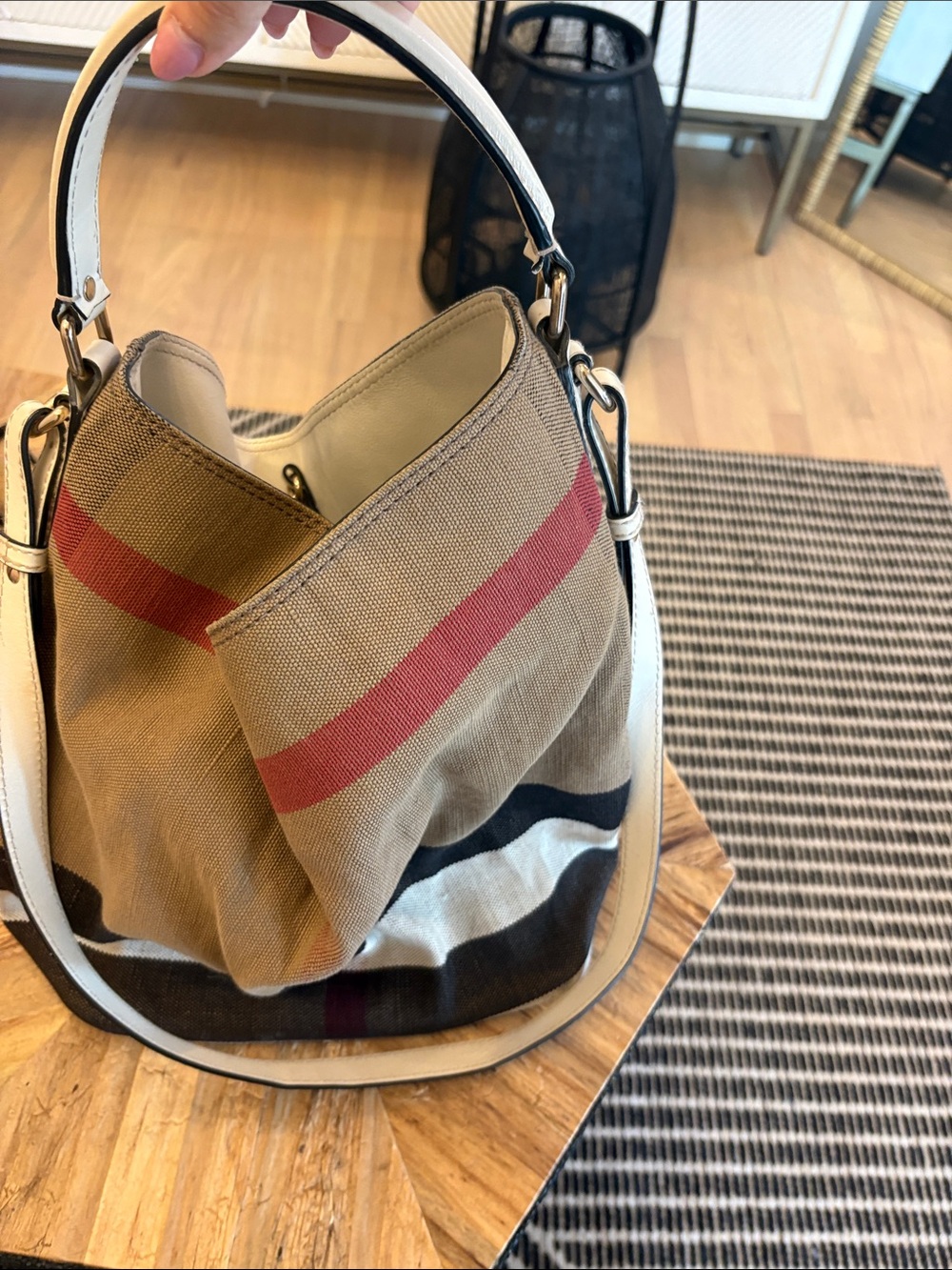Burberry Brown Canvas Shoulder Bag with Striped Accents - Picture 9 of 11